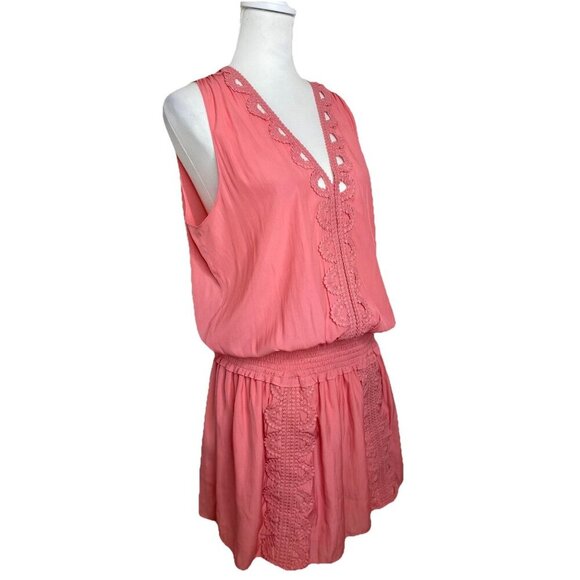 Ramy Brook Matilda Embroidery Smocked Mini Dress V-Neck Sleeveless Lined Size L - Picture 5 of 12